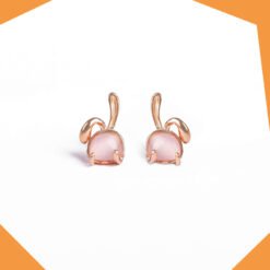 Pink Quartz Bunny Gold Plated Earrings For Girls