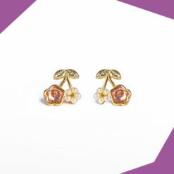 Cherry Flower Gold Plated Earrings For Girls