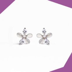Five Petal Flower with Crystal Gold Plated Earrings For Girls