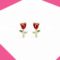 Red Rose Gold Plated Earrings For Girls