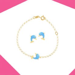 BLUE DOLPHIN GOLD EARRING AND BRACELET SET FOR BABY GIRLS