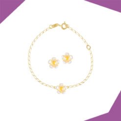 EGGYOLK FLOWER GOLD EARRING AND BRACELET SET FOR BABY GIRLS