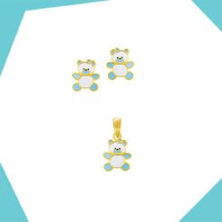 HUSH HUSH LITTLE BEAR 3 GOLD EARRING AND PENDANT SET FOR BABY GIRLS