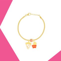 PIECE OF PIE, CUBE OF BLOOMS AND FRENCH FRIES GOLD PLATED BRACELET SET FOR GIRLS