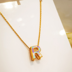 RAINBOW ALPHABET (R) GOLD PLATED PENDANT FOR KIDS