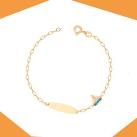 BLUE AND WHITE YACHT GOLD BRACELET (PERSONALISED ON PLAQUE) FOR BABY BOY