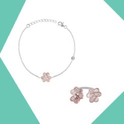 DUET FLOWER BRACELET AND RING GOLD PLATED SET FOR GIRLS
