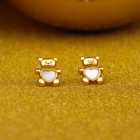 TEDDY WITH AN BIG HEART GOLD EARRINGS FOR BABY GIRL