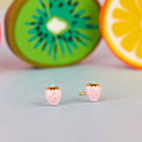 ICED PINK STRAWBERRY GOLD EARRINGS FOR BABY GIRL