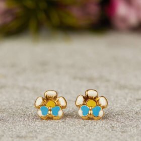 BUTTERFLY ON FLOWER GOLD EARRINGS FOR BABY GIRL