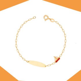 RED AND WHITE YACHT GOLD BRACELET (PERSONALISED ON PLAQUE) FOR BABY BOY