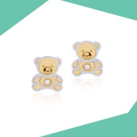 TEDDY LOVE GOLD AND DIAMOND EARRINGS FOR BABY GIRL