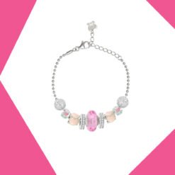 PINK CRYSTAL, PINK HEART, PRETTY THINGS, FLOWER MESH AND HIDDEN HEART GOLD PLATED BRACELET SET FOR GIRLS