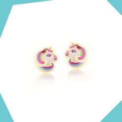 Rainbow Unicorn 9kt Gold Earrings For Girls