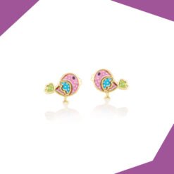 Polka Dotted Birdie 9kt Gold Earrings For Girls
